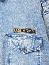 パッチ付き 長袖 ケミカルウォッシュデニムシャツ