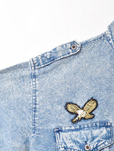 パッチ付き 長袖 ケミカルウォッシュデニムシャツ