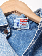 パッチ付き 長袖 ケミカルウォッシュデニムシャツ