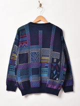 総柄 コットン セーター