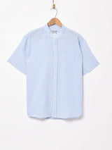 【2色展開】TEMPTATIONストライプ柄 バンドカラー半袖シャツ