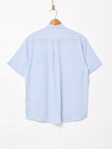 【2色展開】TEMPTATIONストライプ柄 バンドカラー半袖シャツ