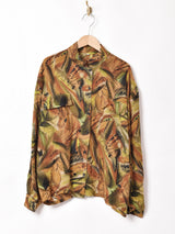 総柄 スタンドカラー ダブルボタン 長袖シャツ