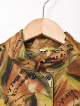 総柄 スタンドカラー ダブルボタン 長袖シャツ