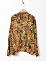 総柄 スタンドカラー ダブルボタン 長袖シャツ