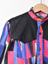 スタンドカラー 総柄 長袖 デザインシャツ