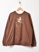キツネ 刺繍 スウェットシャツ