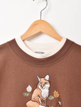 キツネ 刺繍 スウェットシャツ