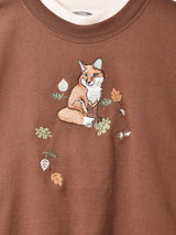 キツネ 刺繍 スウェットシャツ