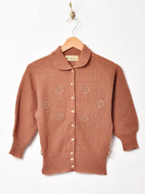 60's 七分袖 襟付き ビーズ カーディガン