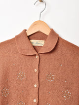 60's 七分袖 襟付き ビーズ カーディガン