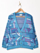 総柄 Vネック カーディガン