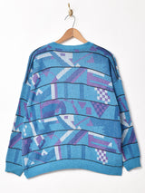 総柄 Vネック カーディガン