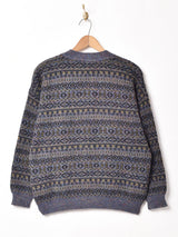 イタリア製 総柄 Vネック ミックス カーディガン