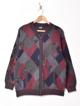 総柄 ジップアップ カーディガン