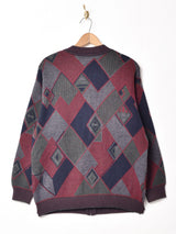 総柄 ジップアップ カーディガン