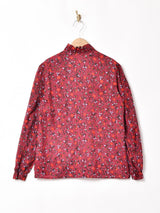 花柄 フリルカラー 長袖ブラウス