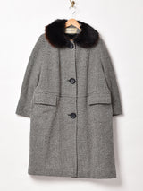 総柄 ファーカラー ウールコート