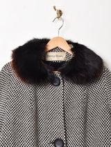 総柄 ファーカラー ウールコート