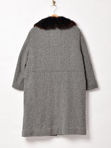 総柄 ファーカラー ウールコート