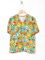 総柄 パイル生地Tシャツ
