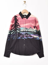 アメリカ製 風景プリント 長袖シャツ