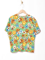 総柄 パイル生地Tシャツ