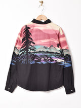 アメリカ製 風景プリント 長袖シャツ