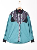 トライバル柄 切り替えデザイン 長袖シャツ