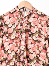 花柄 長袖 ボウタイブラウス