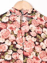 花柄 長袖 ボウタイブラウス