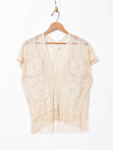 メタリック素材織り フリンジトップス