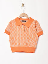 【2色展開】Meridian 総柄 半袖 ニットポロシャツ