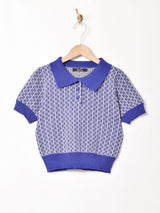 【2色展開】Meridian 総柄 半袖 ニットポロシャツ