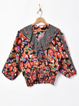 Susan Freis ラッフルカラー フラワーパターン 総柄ブラウス