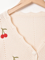 【2色展開】Meridian さくらんぼ刺繍 半袖カーディガン