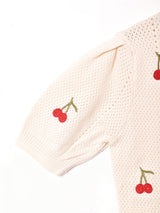 【2色展開】Meridian さくらんぼ刺繍 半袖カーディガン