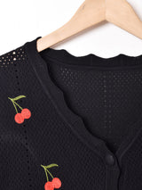 【2色展開】Meridian さくらんぼ刺繍 半袖カーディガン