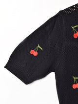 【2色展開】Meridian さくらんぼ刺繍 半袖カーディガン