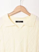 【2色展開】Meridian ケーブル 半袖ニットポロシャツ