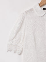 【2色展開】Meridian コットンレース 半袖ブラウス