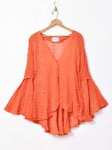 ベルスリーブ 刺繍シースルーチュニック