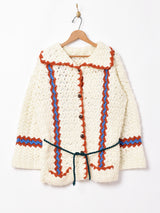 デザインロングカーディガン オレンジ×ブルー