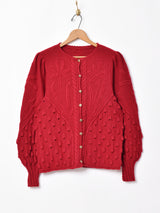 デザインニット ウールカーディガン ワインレッド