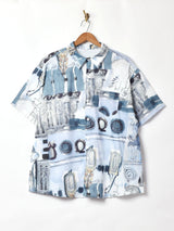 【3色展開】 総柄 半袖シャツ ホワイト