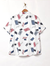【3色展開】 総柄 半袖シャツ ホワイト
