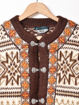 ノルウェー製 総柄 メタルフック ノルディックカーディガン