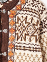 ノルウェー製 総柄 メタルフック ノルディックカーディガン