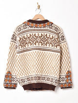 ノルウェー製 総柄 メタルフック ノルディックカーディガン