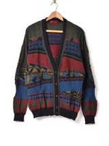 ドイツ製 総柄 3D風 カーディガン